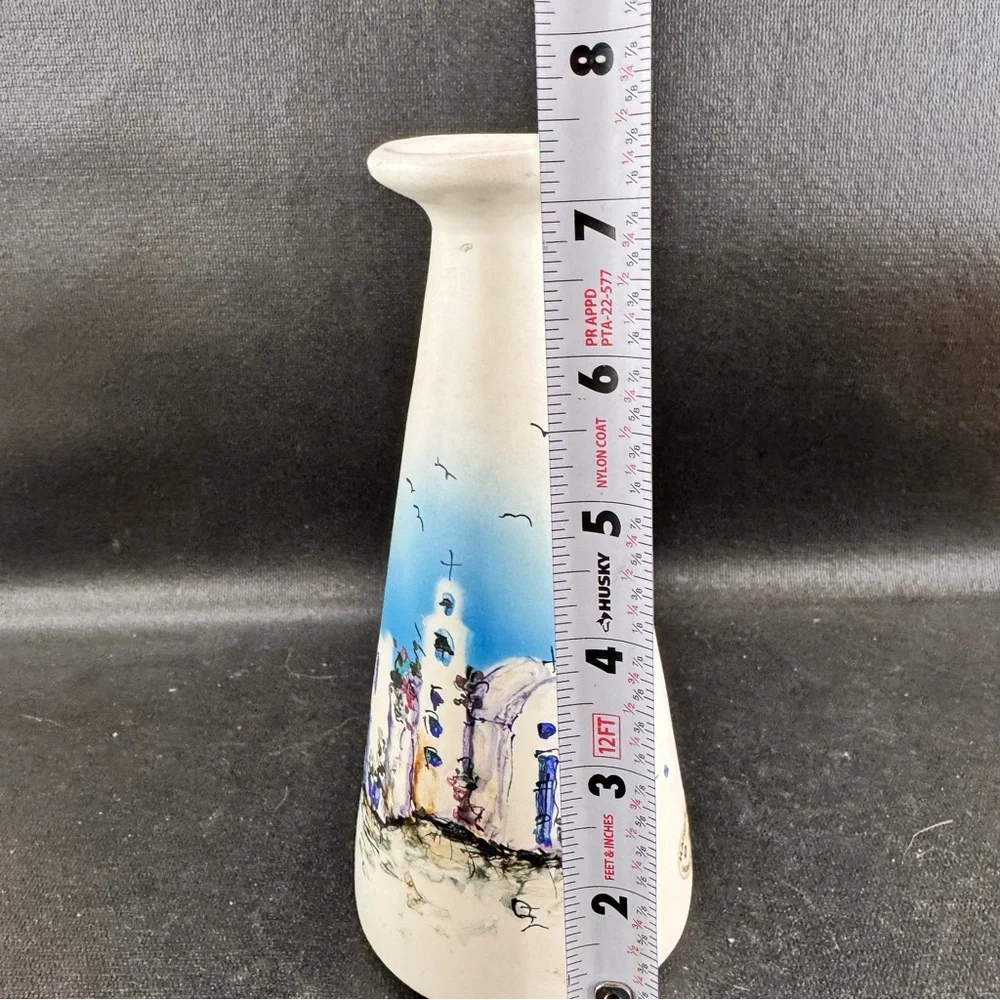 Ceramic White Vase Hand Painted In Greece Seaside Village